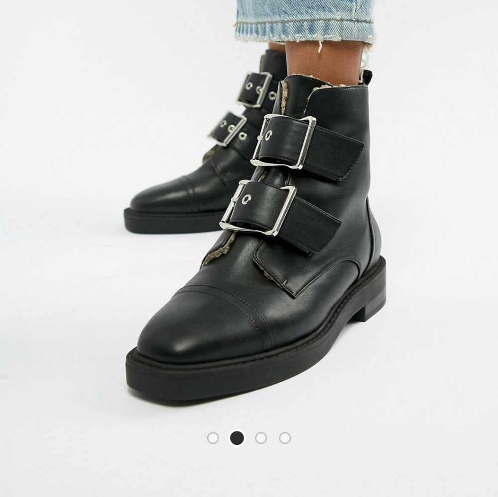 Shearling-lined Buckle Square-toe Ankle Boots